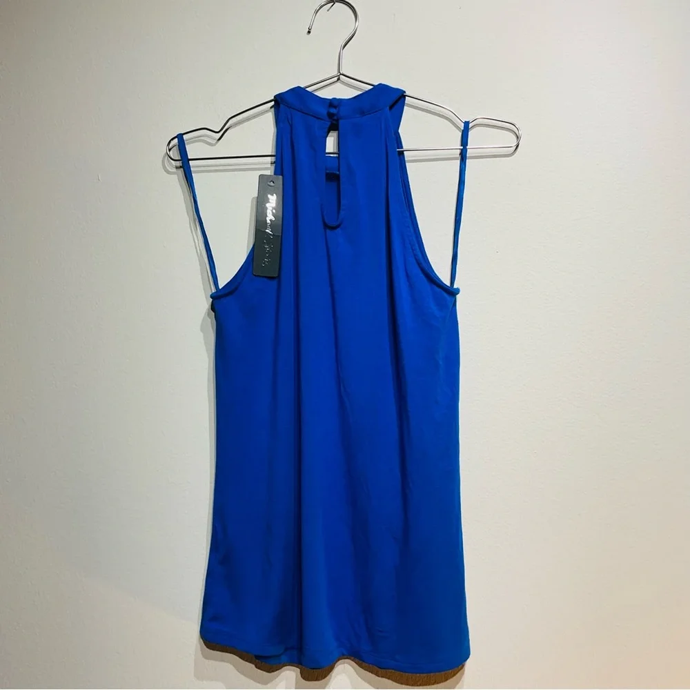 NWT Michael Stars Elegant Blue Sleeveless Top Size S.-Pleated Halter Shirt - Picture 9 of 9